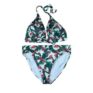 Victoria's Secret Women Bikini Swimsuit Top & Bottom Set Size XXL Green Floral